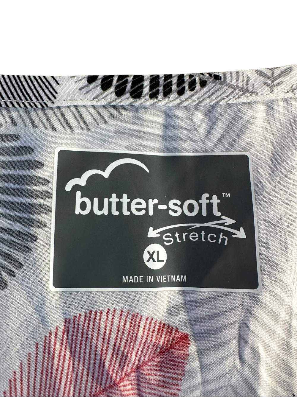 NWT Butter-Soft Stretch V-Neck Leaf Print Scrub Top — Pink & Gray XL - Picture 3 of 12